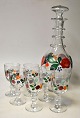 Holmegård 
decanter and 6 
glasses, 2000, 
Denmark. Model 
1870. Clear 
glass with 
enamel painting 
of ...