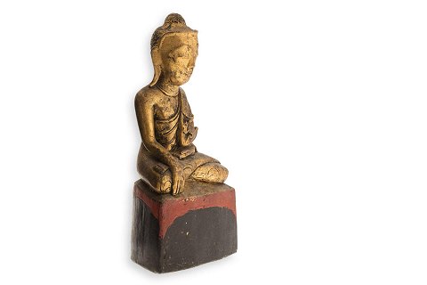 Vergoldeter, sitzender Buddha, Holz