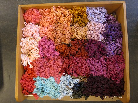 Yarn for your the embroidery
We have yarn from a lot of manufactures i.e. DMC, Palet, Panella and more
- and in a lot of colours (please see the photos, - and there are more)
Here you have a good chance to find the yarn, that you are looking for