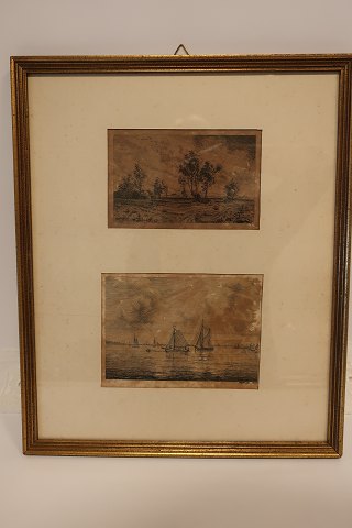 2 etchings made by af Vilhelm Kyhn
Peter Vilhelm Carl Kyhn (1819-1903)
Both items are very poetic
The one above is from 1849, and the one below is from 1853
The whole frame: 
H: 36cm
W: 30cm