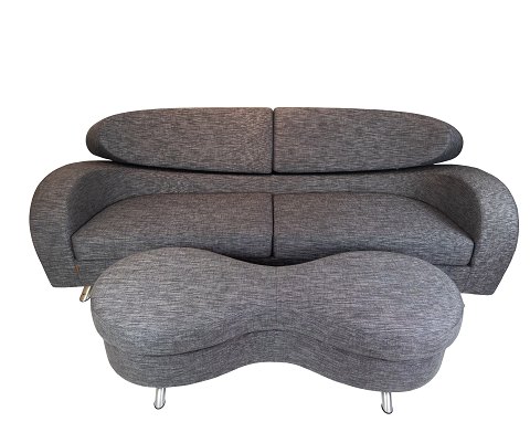 Two-person sofa - Gray wool fabric - Pouf - Brunstad