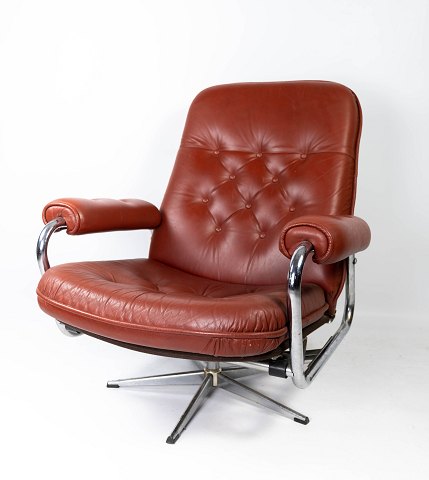 Armchair - Red Leather - Metal Frame - Danish Design - 1960