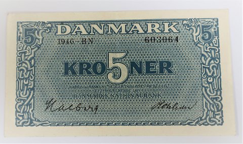 Denmark. DKK 5 banknote 1946 BN. Quality 1 ++