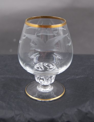 Seagull glassware with gold rim from Denmark. Cognac glasses 8.5cm