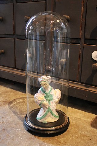 Decorative, old cylinder-shaped French glass Dome / Globe on a black wooden base 
for exhibition. H:53,5