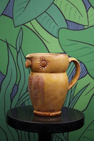 Antique "Lillerød" owl jug in glazed earthenware from around 1900...