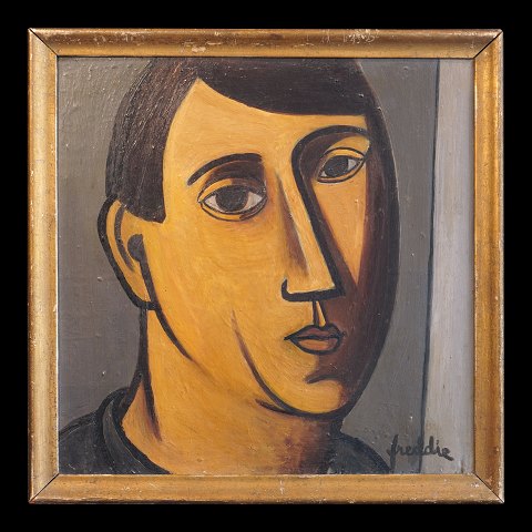 Wilhelm Freddie, Denmark, 1909-95, oil on wood. 
Very early self portrait signed and dated 1926-27. 
Visible size: 38x37cm. With frame: 43x42cm