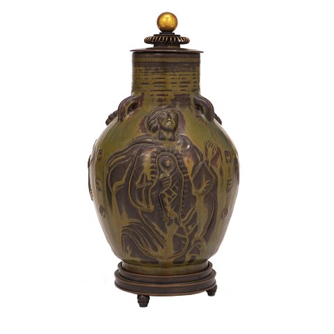 Jais Nielsen, 1885-1961, for Royal Copenhagen: A 
lidded jar, Signed.H: 28cm