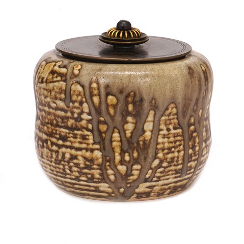 Carl Halier, Royal Copenhagen, stone pot with 
brass coating