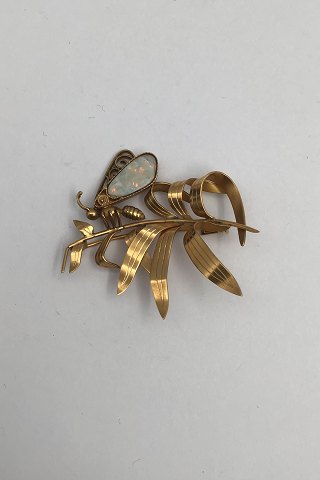 Evald Nielsen 18K Gold Brooch with Opal