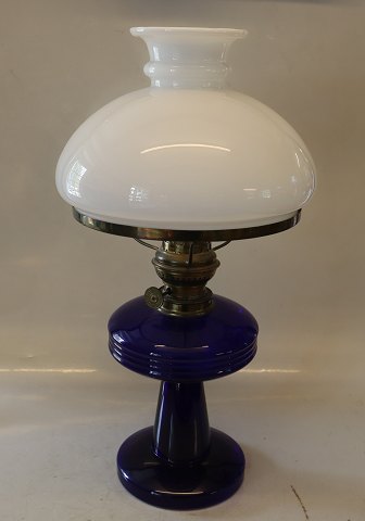 
Petroleum blue glass lamp with white shade 41 cm