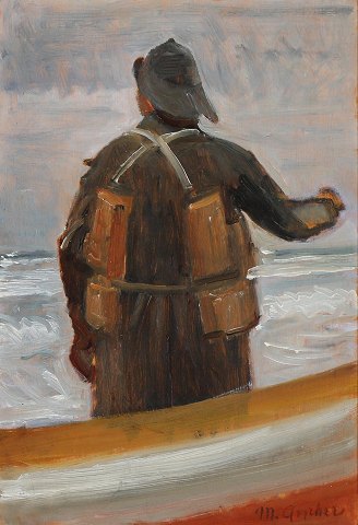 "Skagen Fisherman Klitgaard Nielsen, oil painting on panel.