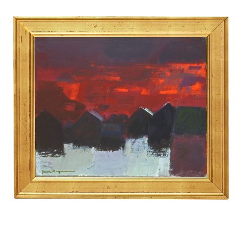 Jack Kampmann, 1914-89, Öl auf Leinen. Motiv von 
den Färöer Inseln. Lichtmasse: 53x64cm. Mit 
Rahmen:69x80cm
