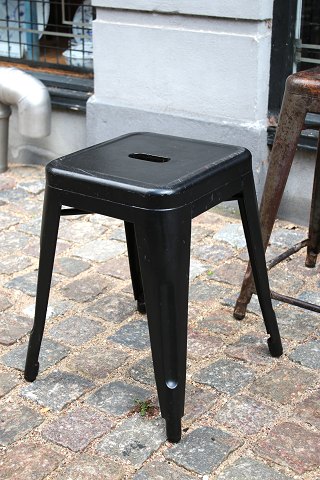 Original old French Tolix stool in black painted metal with a fine patina... Original old French Tolix stool in black painted metal with a fine patina...