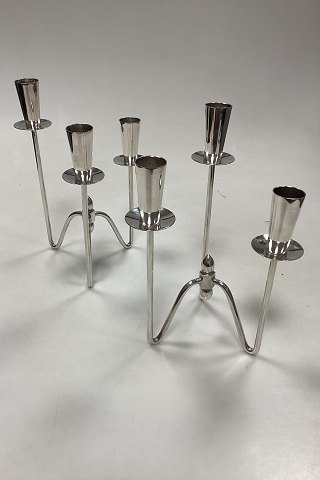Pair of silver plated three-armed candlesticks by Johannes Berg
