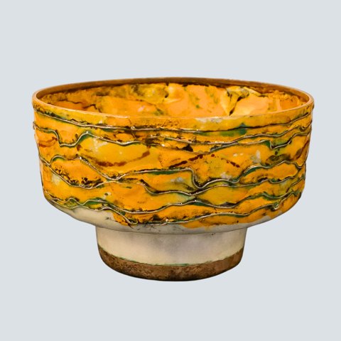 Inger Hanmann for Anton Michelsen; Bowl in sterling silver decorated with yellow 
enamel