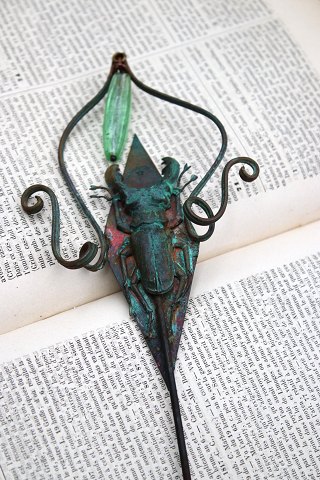 Unique flower stick in copper with glass bead and insect made by jewelry artist 
Torben Hardenberg...