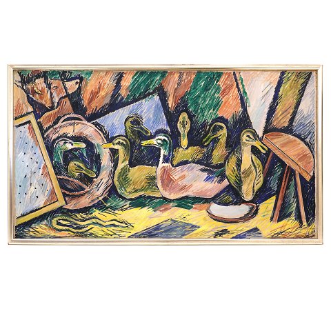 Large William Scharff painting.William Scharff, 1886-1959, Denmark, oil on canvas. Signed William Scharff.Size: 89x160cm. With frame: 95x166cm