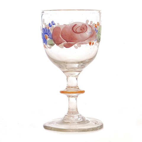 Enamel decorated glass circa 1860-80. H: 12,5cm