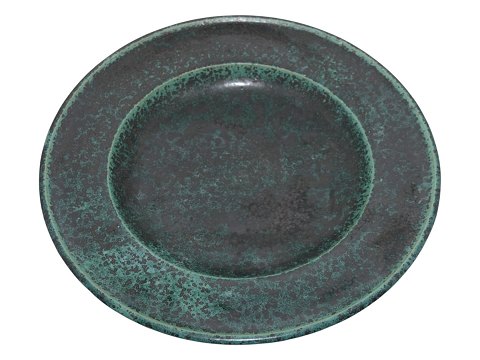 Arne Bang art potteryLarge dark green dish 32.8 cm.