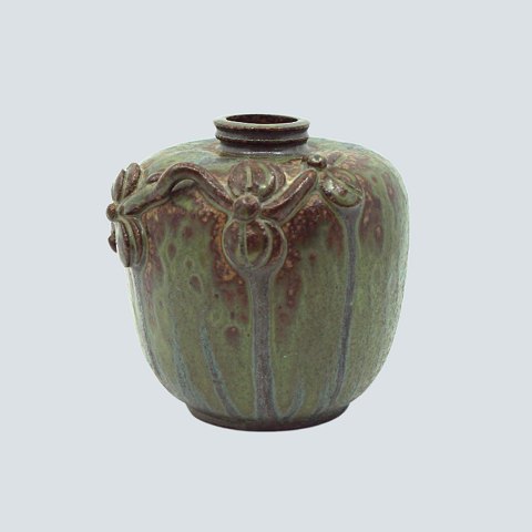 Arne Bang; Small stoneware vase with green and brown glaze