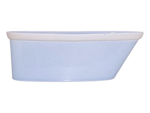 Bodil Manz art potteryBoat shaped light blue bowl with a white stripe