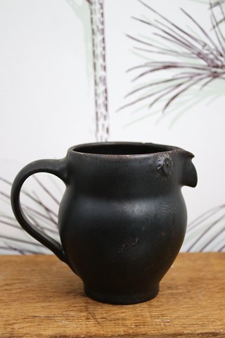 Old "Lillerod" owl jug in glazed earthenware in fine slate black glaze...