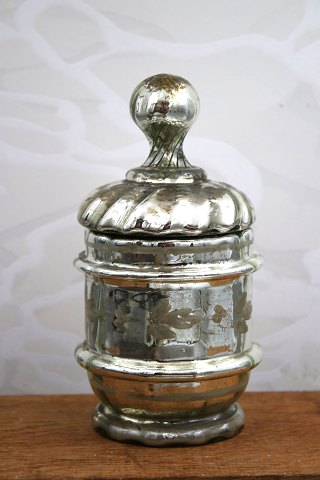 Rare 19th century mouth-blown lidded jar in Mercury Glass...