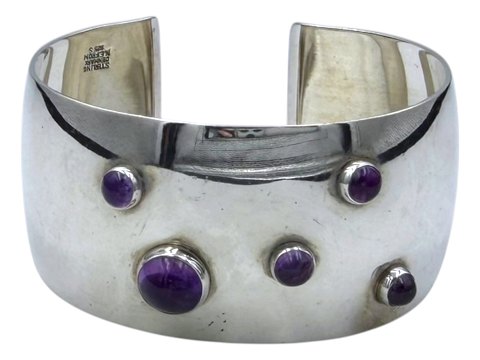 N.E. From sterling silverWide armring with purple amethysts from 1950-1960