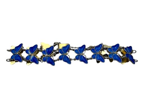 Danish Sterling silverBracelet with blue enamel butterflies