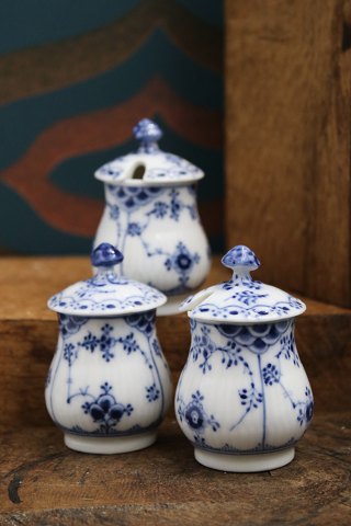 Small mustard jars in Blue Fluted Half Lace from Royal Copenhagen from 1898-1923...