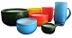 
Blue jug: 
h:21cm,
Big green 
bowl: h:14cm, 
Blue bowl: 
h:8.5cm
