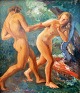 Danish artist, 
20th 
anniversary.
A man seduces 
a naked woman 
in the woods. 
Oil on ...