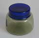 Glass jar with 
lid, 1960s, 
Norway, 
Hadeland 
glassworks. 
Olive green 
corpus and blue 
lid. H: 8 ...