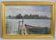 Hærning, August 
(1874 -) 
Denmark: A 
rowing boat on 
a lake - a 
summer day. Oil 
on canvas. 
Signed: ...