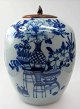 Antique Chinese 
bojan with 
wooden lid, 
19th century. 
Bluish 
porcelain mite 
with 
decorations in 
...