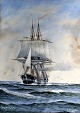 Svaneby, E 
(19./20. årh.) 
Danmark: 
Portræt af 
Fregatten 
Jylland. 
Akvarel/pastel. 
52 x 39 cm.