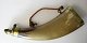 Powder Horn brass / horn, Denmark 19th century. L: 22 cm.Provenance .: Danish officer family.