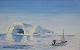 Greenlandic 
artist (20th 
cent.): A 
fishing boat 
close to an 
iceberg. Oil on 
canvas. Signed 
.: KS ...