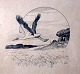 Christiansen 
Rasmus (1863 - 
1940) Denmark: 
A flying stork. 
Indian ink on 
paper. 
Vignette. 
Signed ...