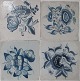 Four-star with 
Dutch tiles, 
painted blue, 
with flowers, 
1700. 25.5 x 
25.5 cm.
