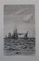 Locher, Carl 
(1851 - 1915) 
Denmark: Marine 
with numerous 
ships on the 
Sound. Etching. 
Signed .: ...