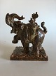 Royal Copenhagen Knud Kyhn Stoneware Figure No 21689 Elephant with Ape in Sung Glace. 1st ...