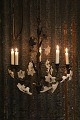 French 1800 century church chandelier for 5 candles, with completely dark patinated frame , ...