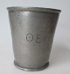 Pewter mug, 
18/19. Aarhus. 
Denmark. 
Conical. 
Profiled foot. 
With different 
initials on the 
...