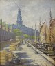 Brink, E 
(19/20th 
century) 
Denmark: 
Børsen, 
Christiansborg 
and tram, 
Copenhagen. Oil 
on canvas. ...