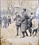 Henningsen, 
Erik (1855 - 
1930) Denmark. 
Snowball Fight. 
Tusch. Verso 
signed. 26 x 22 
cm. 
Gold ...