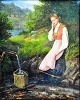 Norwegian 
artist, 19th 
century. A 
woman fetches 
water. Oil on 
cardboard. 
Unsigned. 38 x 
31 ...
