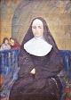 Unknown artist 
(19th century). 
A nun. Oil on 
plate. Signed 
monogram HjS. 
42 x 30 cm.
Framed.