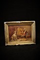 French 1800's 
picture / print 
with monkey 
painting a dog, 
framed in old 
silver frames 
with ...